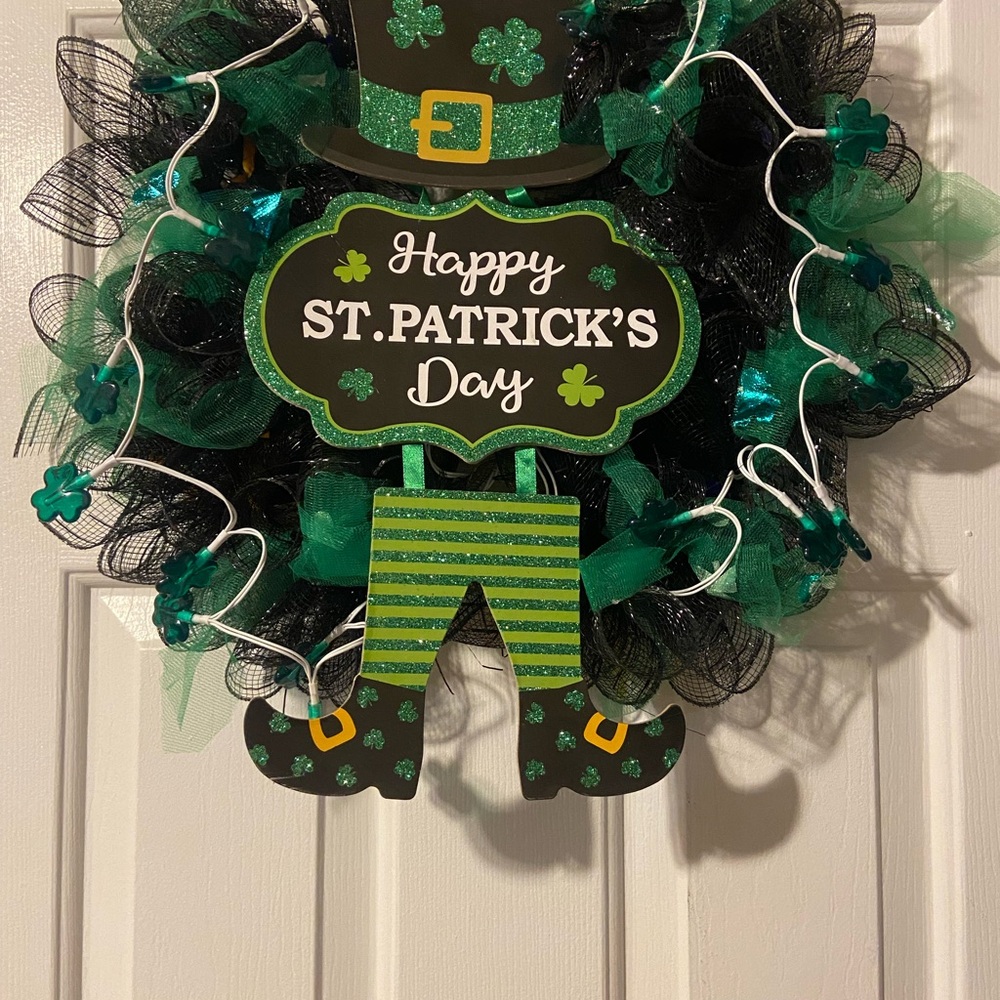 St. Patrick's Day Wreath with Green and Black Accents